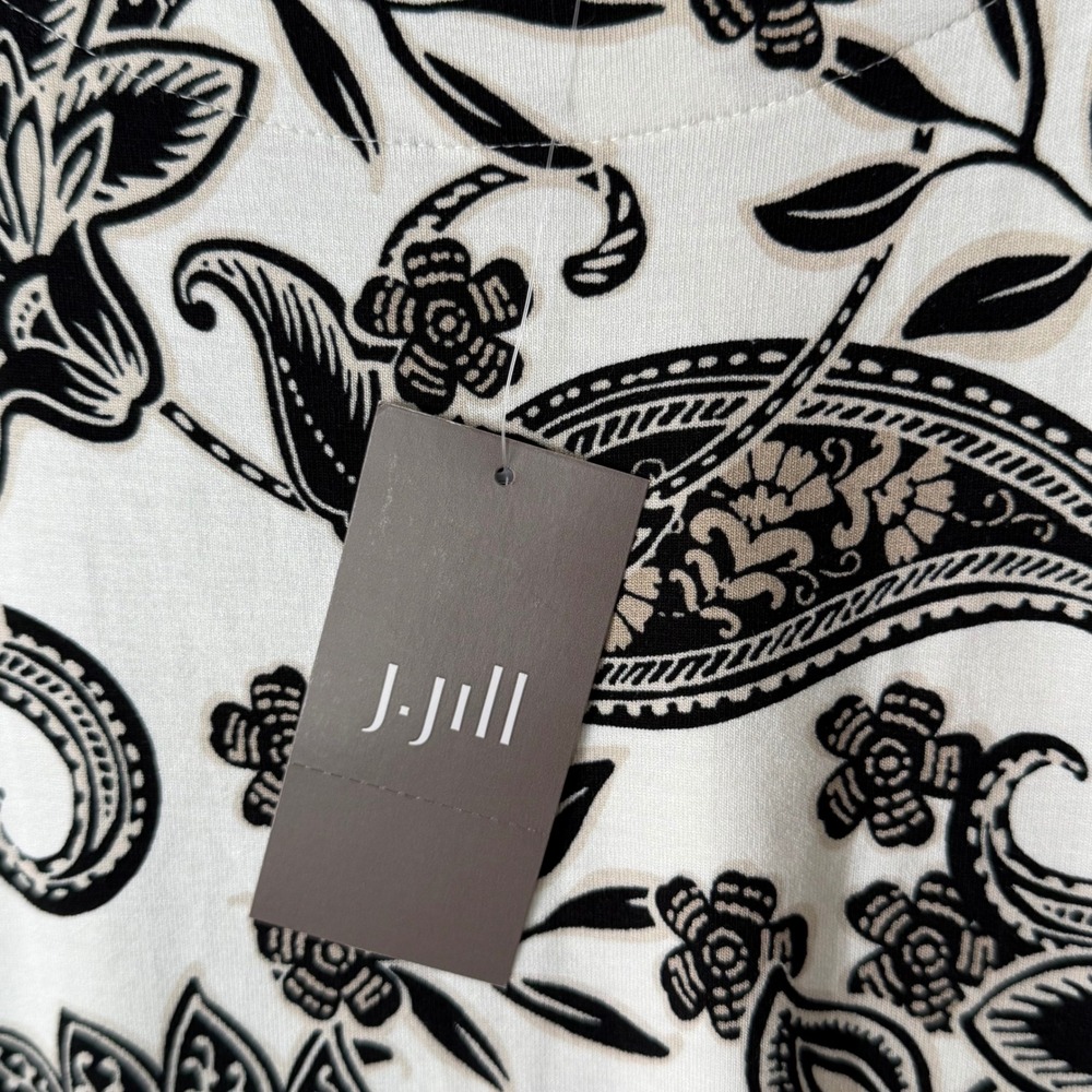 NWT J. Jill Wearever Sleeveless Knit Top XL TALL Cream Black Paisley Floral Boho - Picture 13 of 14